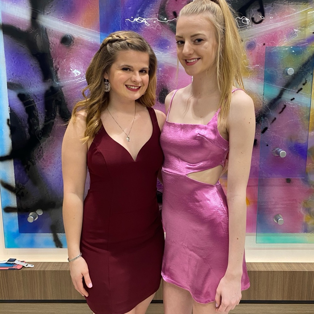 Lucy In The Sky | Pink Satin Silky Dress with Cutouts
